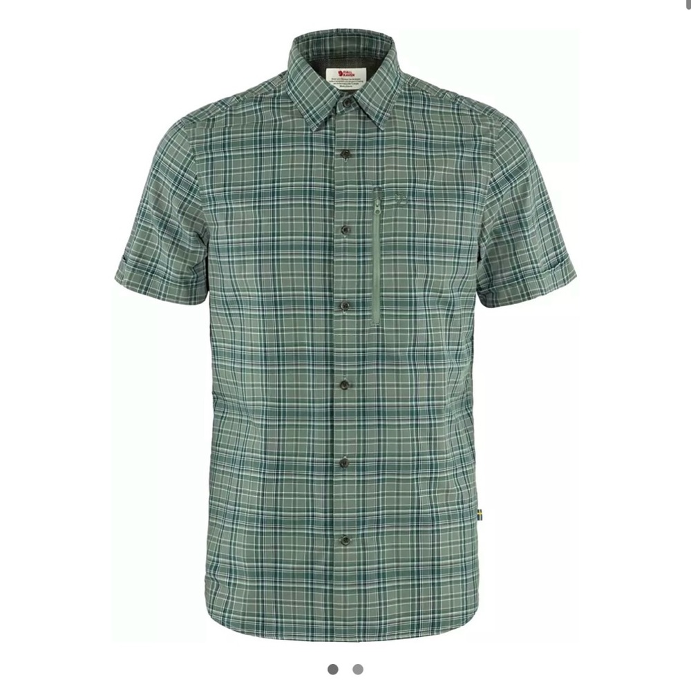 Fjallraven Abisko Men's Blue-Green Plaid Button Down Short Sleeve Shirt